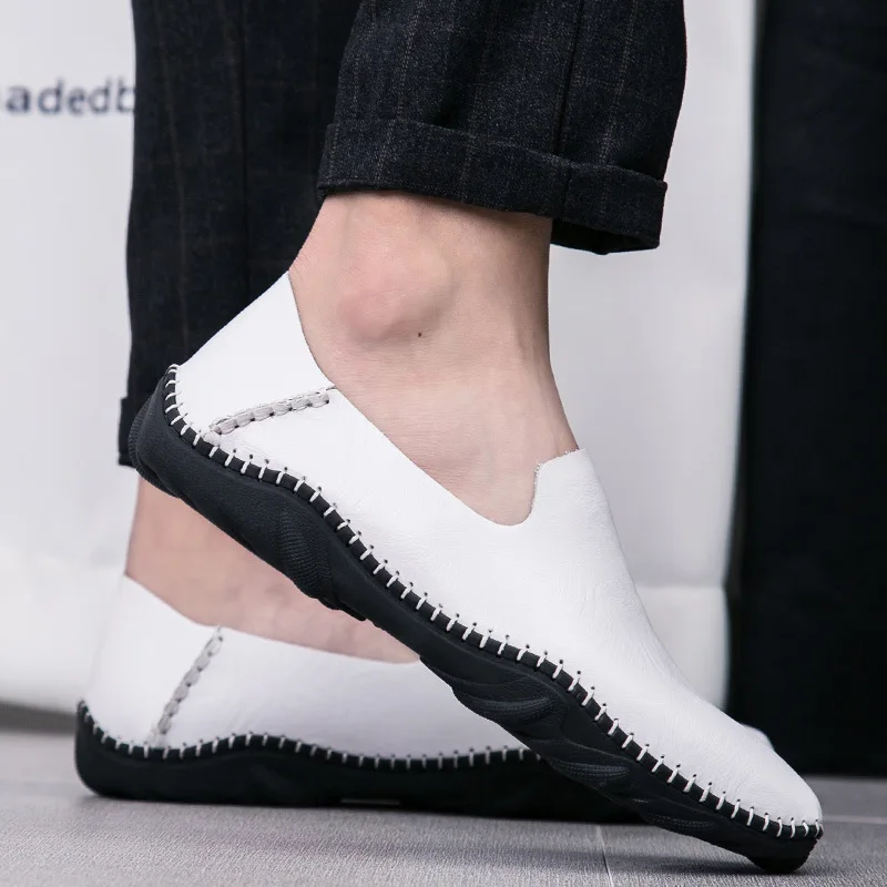 

Genuine Leather Casual Loafers Shoes for Men Fashion Flat Slip on Shoes Comfy Solid Driving Shoes