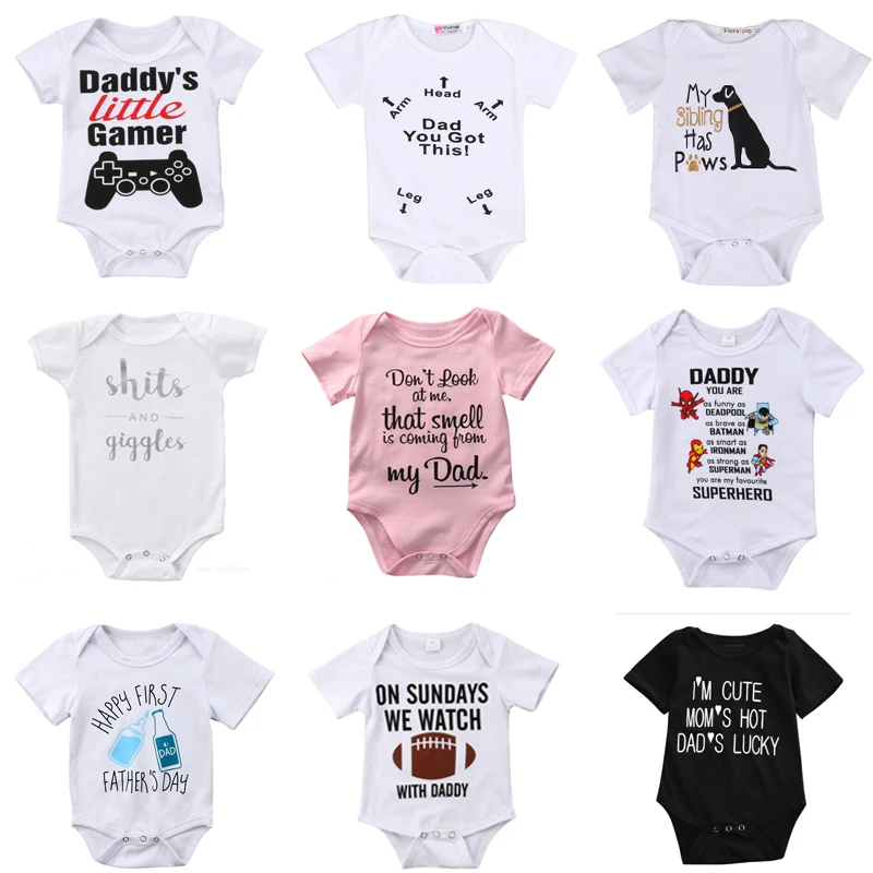 

DERMSPE 2019 New Casual Newborn Baby Boys Girls Short Sleeve Letter Print Cute Cartoon Soft Cotton Romper Jumpsuit Baby Clothes