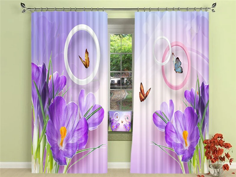 

Butterflies and flowers Blackout Curtains Healthy non-pollution Digital Print Colorful Curtains for Bedding room Living room