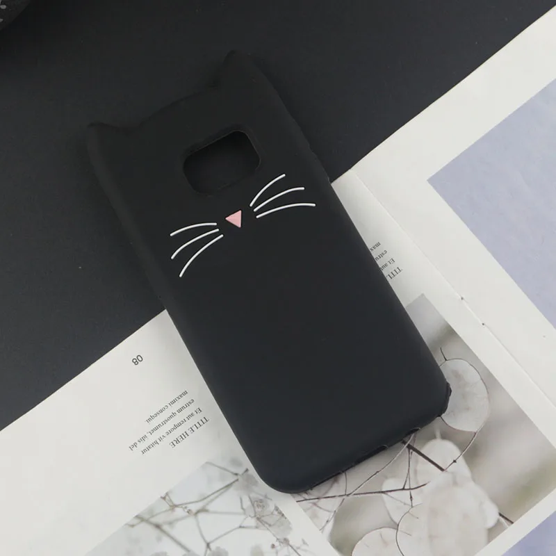 Для samsung Galaxy Note 9 8 5 4 3 S9 плюс S8 S7 край S6 S5 Neo S3 чехол s Япония блеск с котом черной бородой крышка в виде кошечки с милыми ушками чехол - Цвет: HuxuBlack