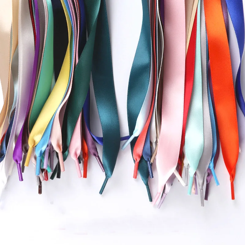 1 Pair 80/100/120/140cm Women Satin Lace Ribbon Caramel Color Double-Sided Material Smooth Bud Silk Wide Flat Shoelaces 30 Color