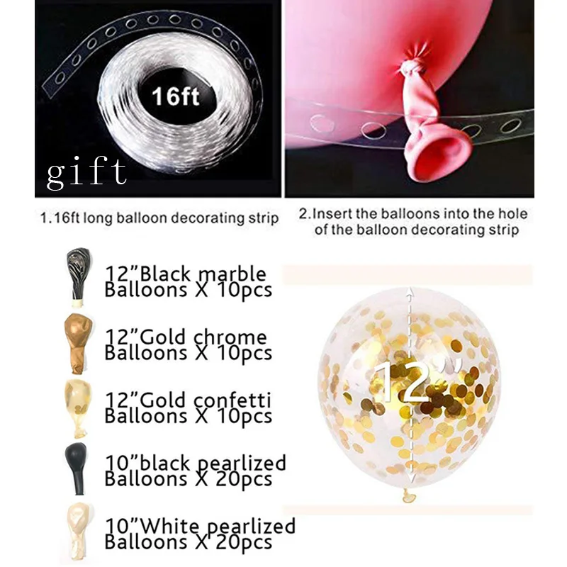 70pcs DIY Balloons Garland Black Latex Gold Metal Chrome Balloon Garland Wedding Engagement 1st Birthday Decor Adults