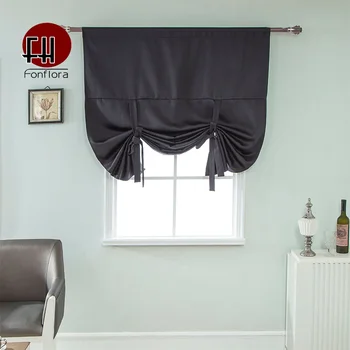 

Blackout Short Curtains For Kitchen Solid Roman Curtains for Living Room Drapery Home Decor Window Treatments Panel Rope Black