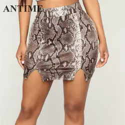 ANTIME 2019 Новая мода Bodycon Змея печати юбки для женщин для разделение сексуальное для вечеринок мини юбка Женский Винтаж трапециевидной формы