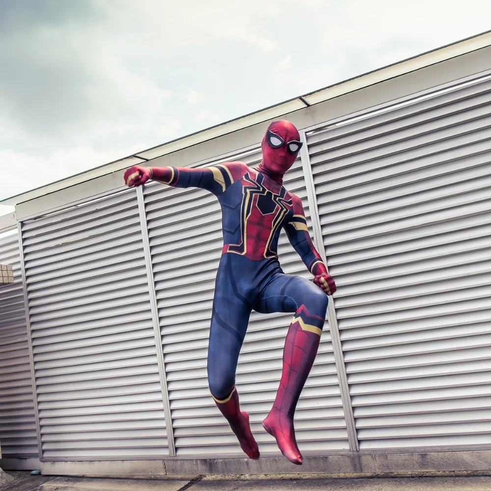 New Moviw Avengers Infinity War Spiderman Kids Jumpsuit Cosplay SpiderMan Mask Bodysuit Halloween Party Props (8)