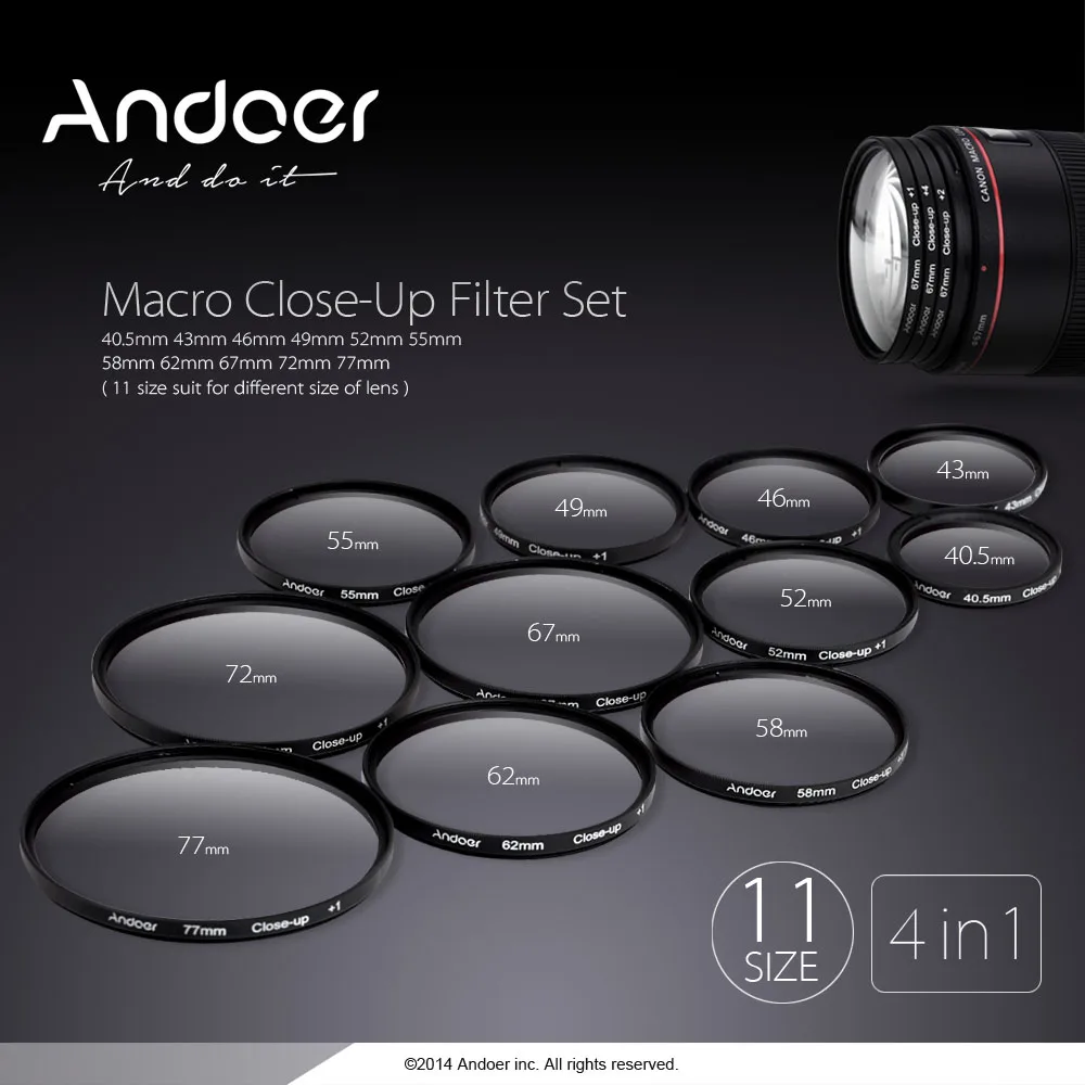 Andoer 49 мм Макро крупным планом фильтр набор+ 1+ 2+ 4+ 10 с мешком для Nikon Canon sony DSLRs