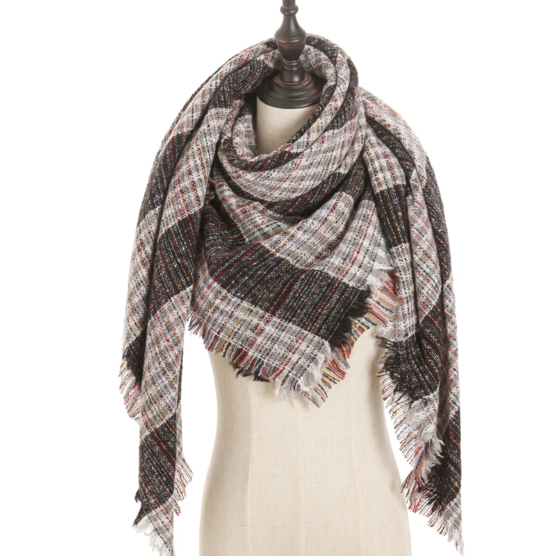 new designer brand women cashmere scarf triangle winter scarves lady shawls and wraps knit blanket neck striped foulard - Цвет: E12