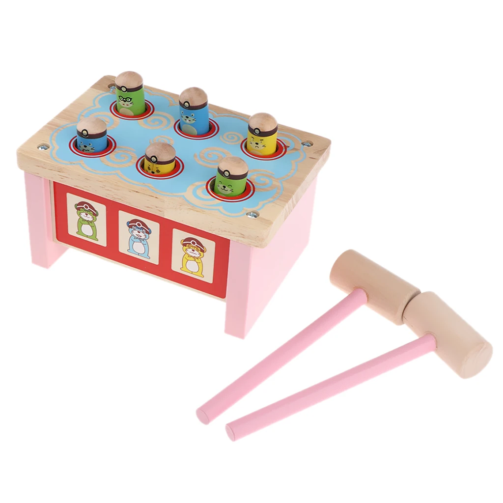 Pound Tap Bench with 2 Wallets Durable Wooden Pounding Toy for Toddlers, Multifunctional Bright Colours