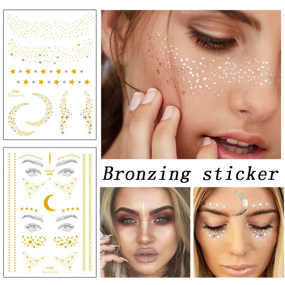 1 pc Face Gold foil Gold Foil Sticker Tattoo Stickers Water Transfer