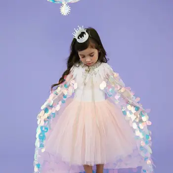 

2019 New Sequined girls trench coat Mermaid Cloak Shiny Bright Beads Cute Princess Sweet Cloak Party Halloween wedding Dress Up