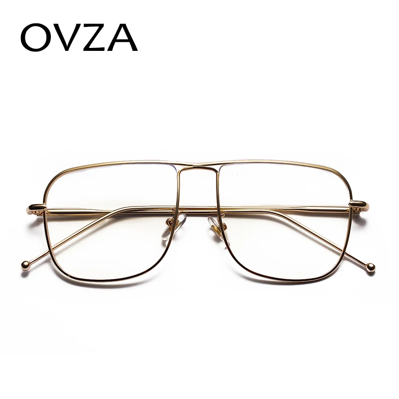 

OVZA Rectangle Eye Glasses Frames Women Fashion Big Frames Glasses Mens Metal Eyewear S1080