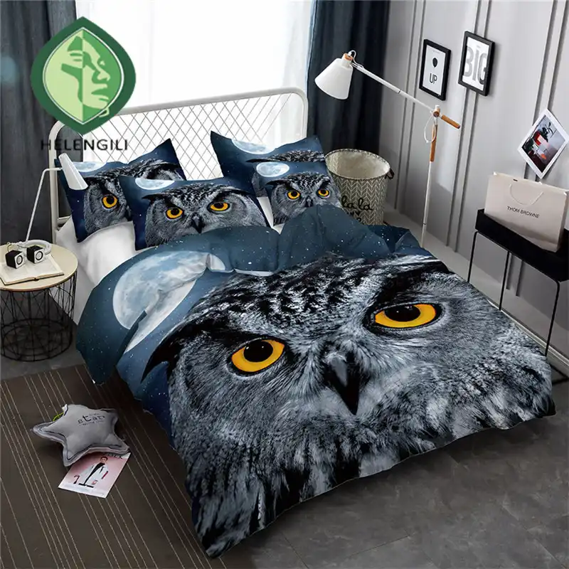 Helengili 3d Bedding Set Owl Print Duvet Cover Set Lifelike