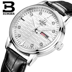 Швейцария мужские часы люксовый бренд Наручные часы Бингер ультратонкие кварцевые часы кожаный ремешок glowwatch B3036-2