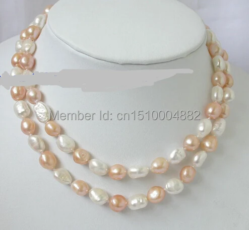 

shitou 00187 Nice 32" 13mm baroque freshwater white pink pearl necklace