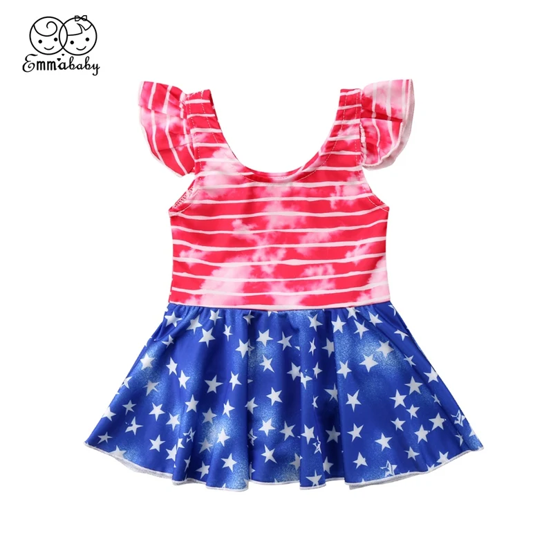 

1-6T Toddler Kids Baby Girls Ball Gown Striped Petal Sleeve Star Print One-Piece Suits 2018