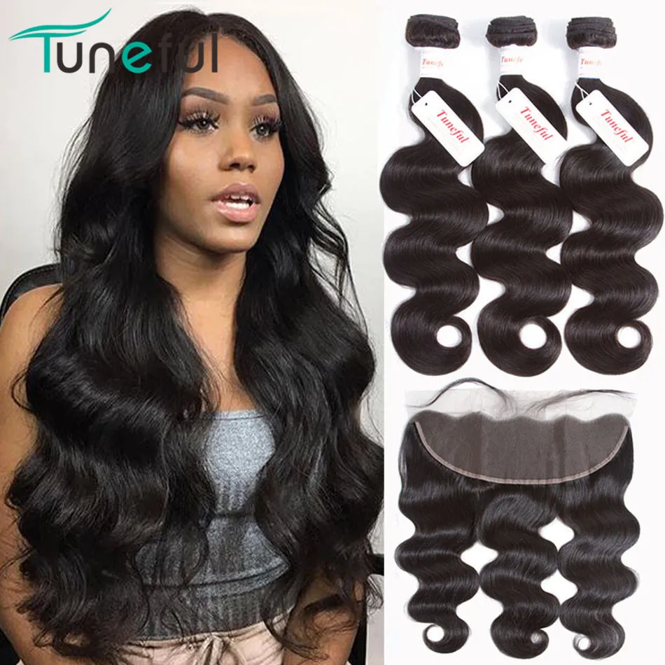 melhor Pré Arrancadas Melodioso 100% Humano Laço Frontal Encerramento Com 3 4 Bundles Trama Do Cabelo Não Remy Brasileiro da Onda Do Corpo Pacotes Com frontal