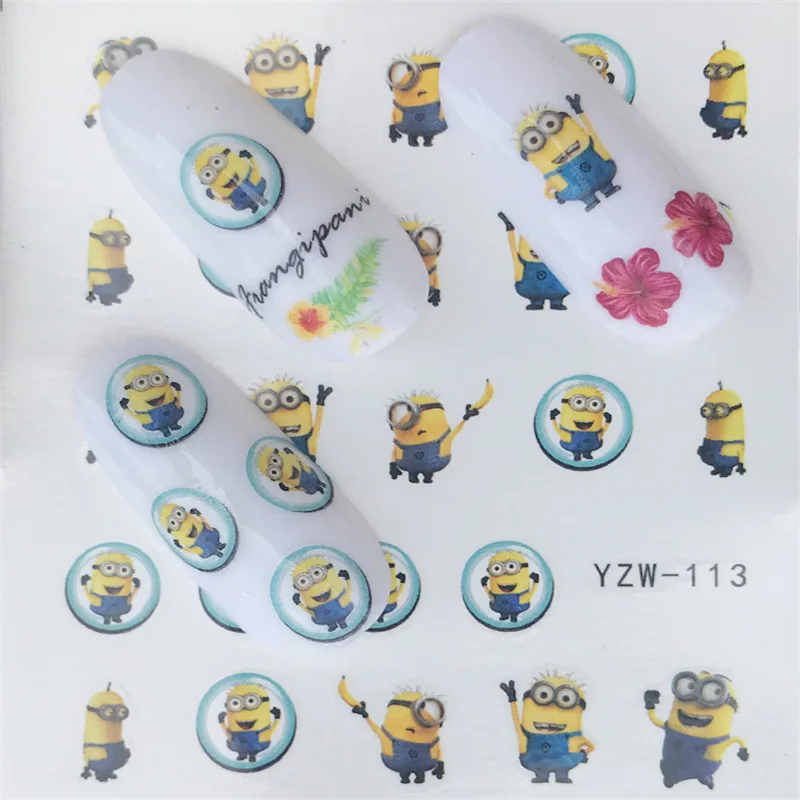 

Nail Sticker Water Decals Minions cartoon happy Nails Art design Decorations Pegatinas Slider Adhesive Tips Manicure Wraps Foil