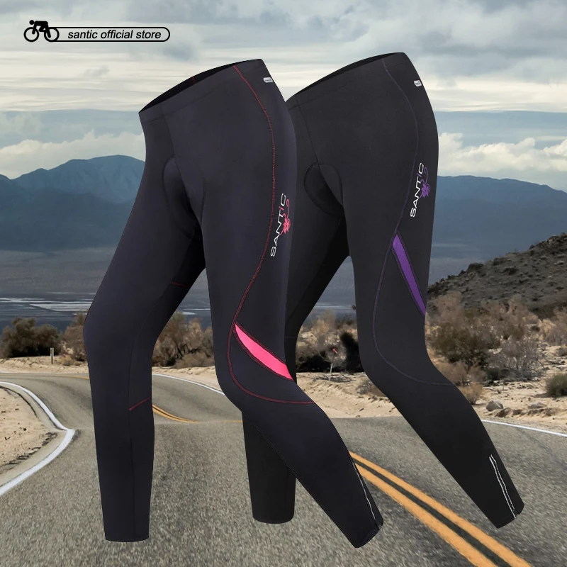 Santic Women Cycling Full Pants Pink Lines Bicycle Sports Jersey Pants