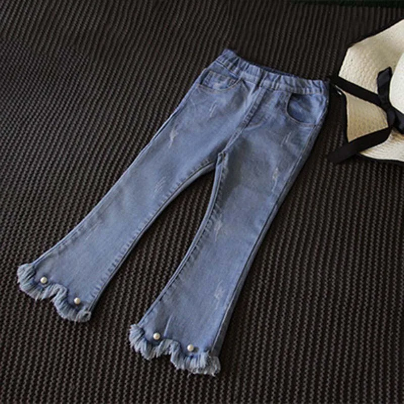 

Kids Girls Jeans autumn 100% Cotton Stretchy Soft Denim Wide Leg Pants Kids Trousers Bell-bottom Toldder Clothes Girls Clothing