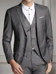 Новый стиль серый синий жених Смокинги для женихов Slim Fit индивидуальный заказ Для мужчин; Свадебная вечеринка Костюмы Жених дружки костюм