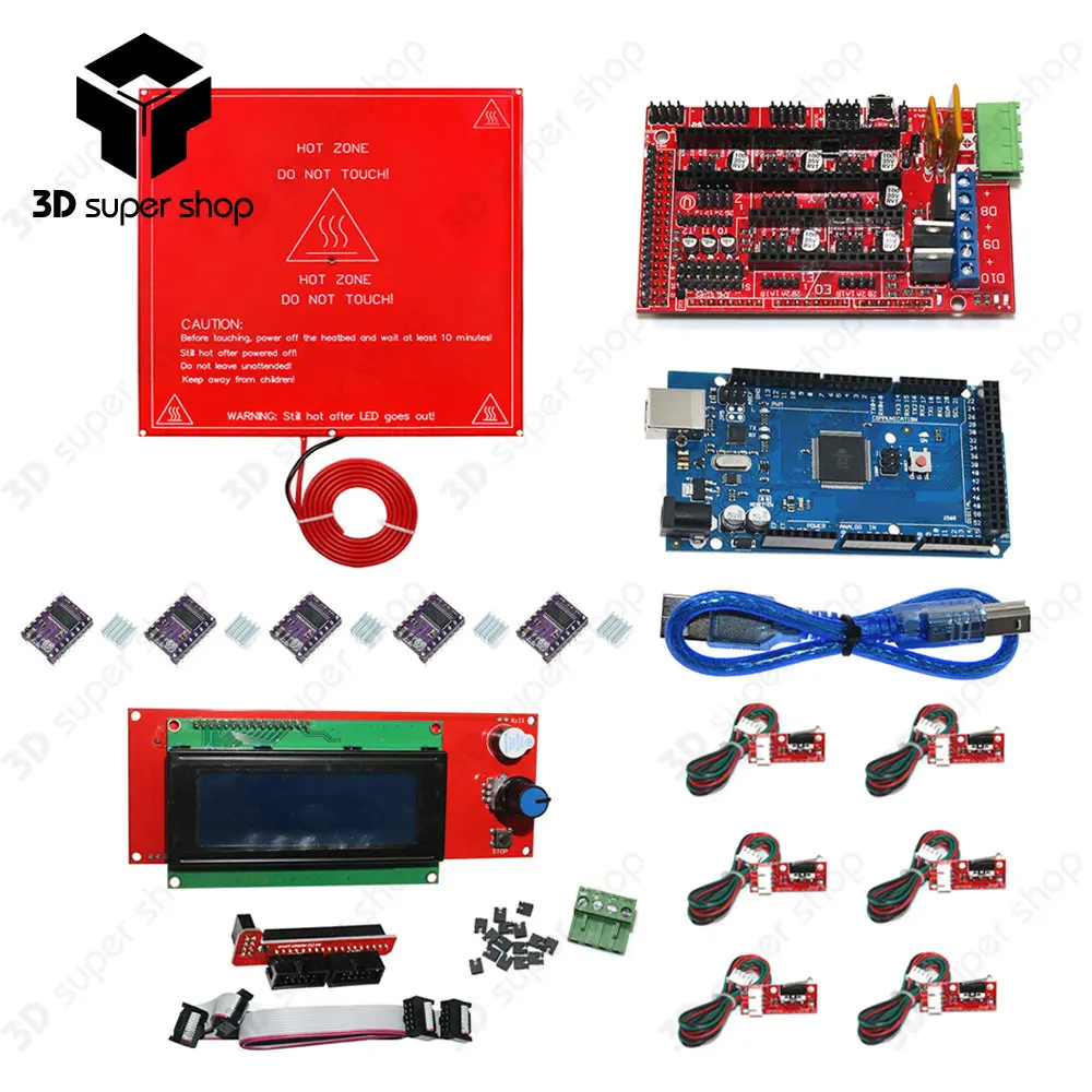 

CNC 3D Printer Kit Mega 2560 R3 + MK2B + RAMPS 1.4 Controller + LCD 2004 + 6 Limit Switch Endstop + 5 DRV8825 Driver