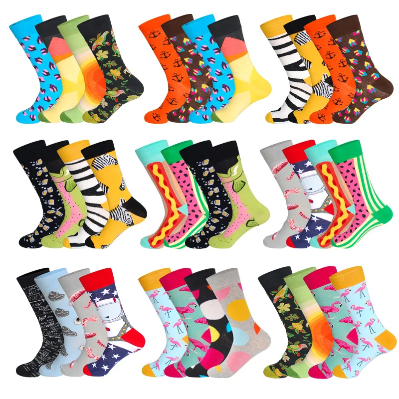 

LIONZONE 4Pairs/Lot Animal Hip Hop Crew Socks Funny Street Happy Socks Men Harajuku Divertidos Skateboard Chaussette Homme