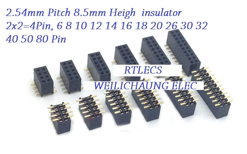5pcs 2.54mm PCB Female Header Dual Row Pin Header SMD /SMT 2x2 4 Pin 6 8 10 12 14 16 18 20 24 26 30 40 50 60 80 Pin 10 pcs gold plated smd smt 2 54mm breakable female pin header 80pin dual row