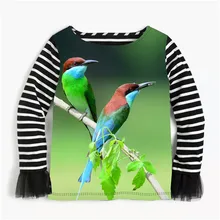 Рубашки для маленьких девочек, блузки, черный и белый цвет, длинный рукав в полоску, модная одежда для девочек, детские топы с принтом птицы, Детские рубашки