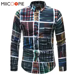 Плюс размер 5XL весенние мужские рубашки смешанный цвет граффити плед печатных рубашка в клетку с длинными рукавами рубашки высокого