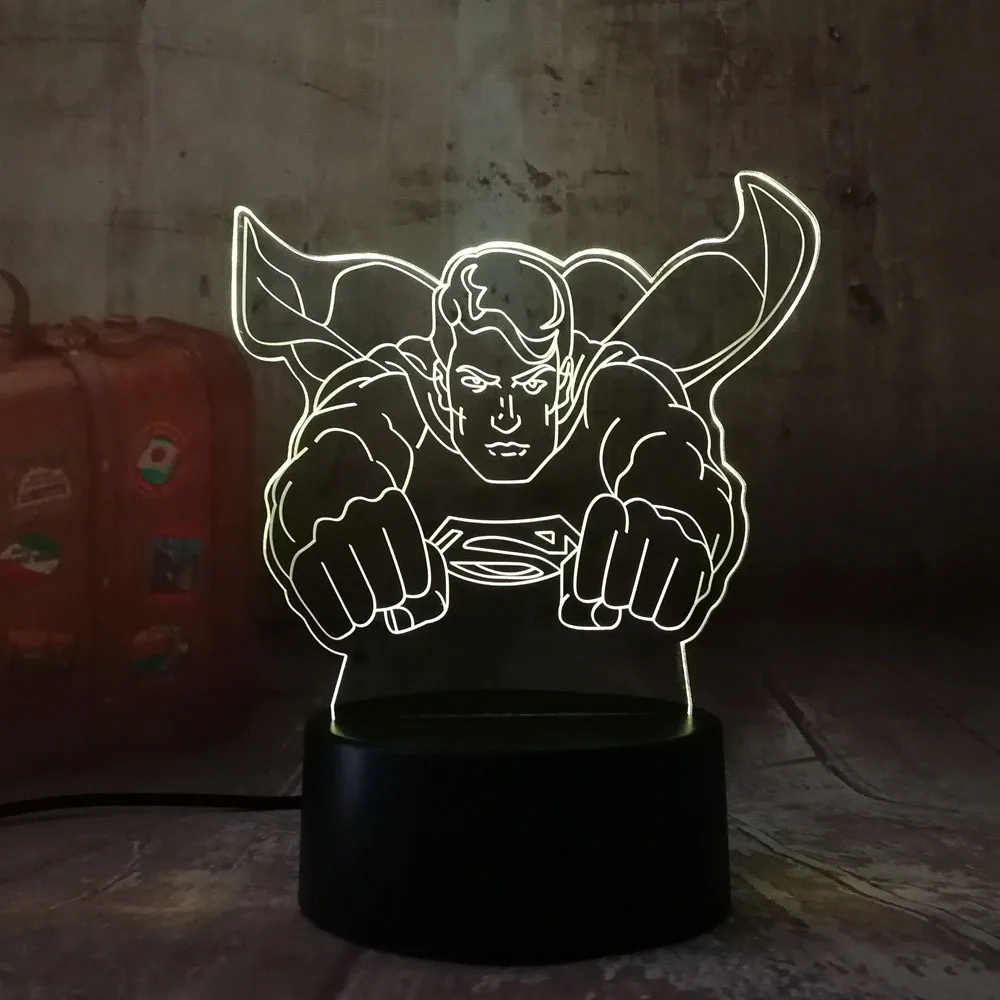 Горячая продажа DC Супермен крутой герой Ночной светильник LED 7 красочных