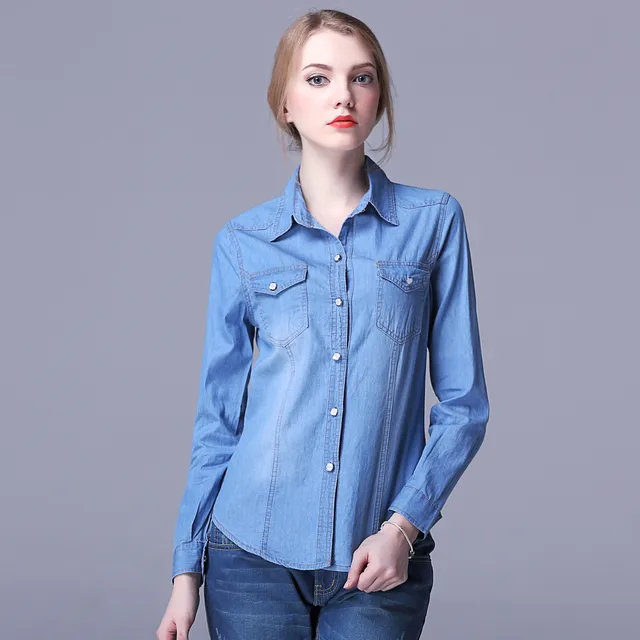 2016 Summer Fashion Women Ladies Denim shirt femme Junior Long ... 2016 Summer Fashion Women Ladies Denim shirt femme Junior Long Sleeve Slim Lapel Turn-down