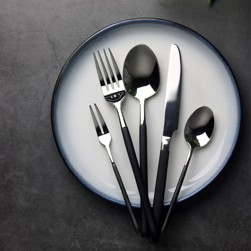 Набор столовых приборов из нержавеющей стали 18/10 24 шт.|black cutlery set|stainless steel dinnerware