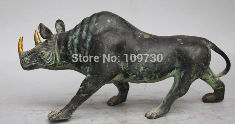

00132 14" Collected Chinese Bronze Gilt Animal Bull Rhinoceros Horn Oxen Ox Statue