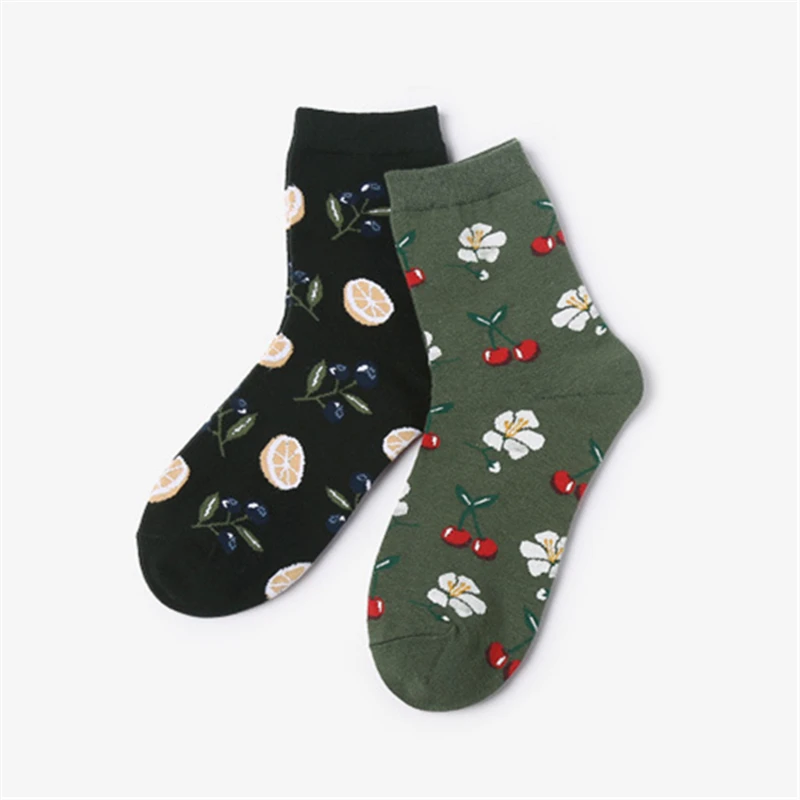 Summer Korean Happy Fruits Socks Lemon Avocado Pineapple Cherry Blueberry Orange Gardenias Banana Leaves Printed Unisex sox