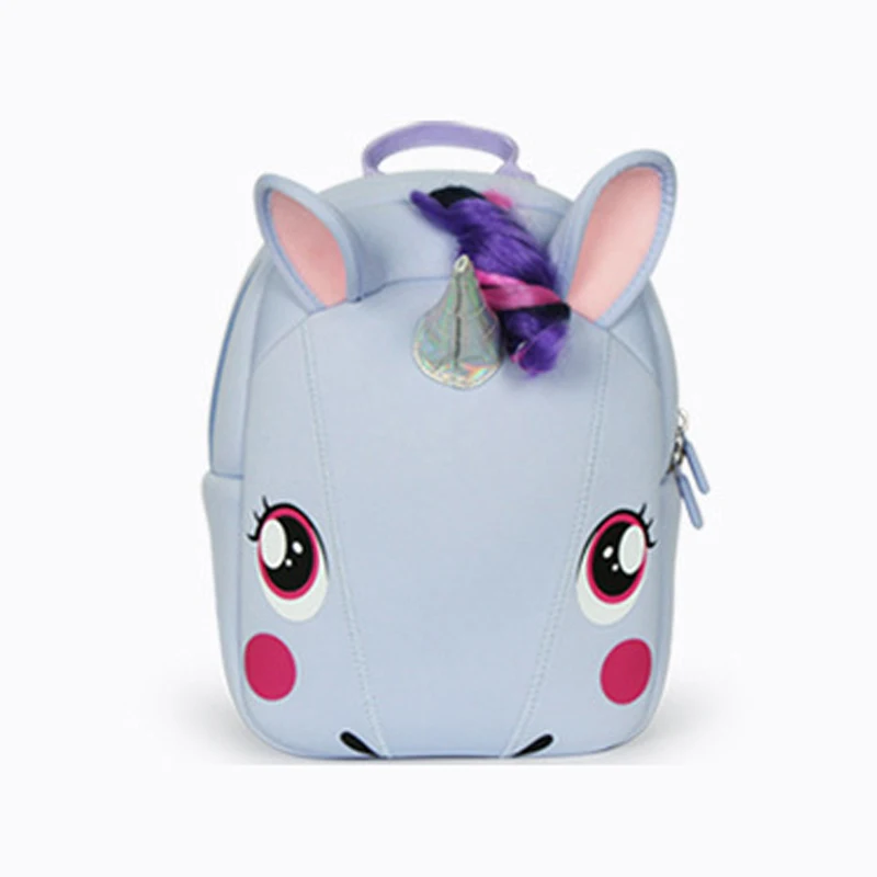 3D мультфильм животных Единорог неопрена школьная сумка мальчик студент ребенок детский сад ортопедическая сумка для девочек детей mochila рюкзак - Цвет: purple unicorn