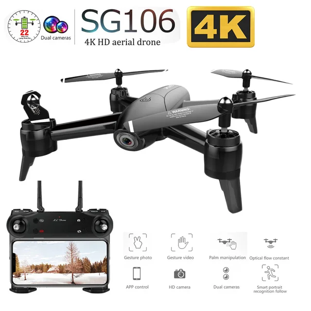 $36.99  SG106 WiFi FPV RC Drone with 720P or 1080P or 4K HD Dual Camera Optical Flow Aerial Video RC Quadco