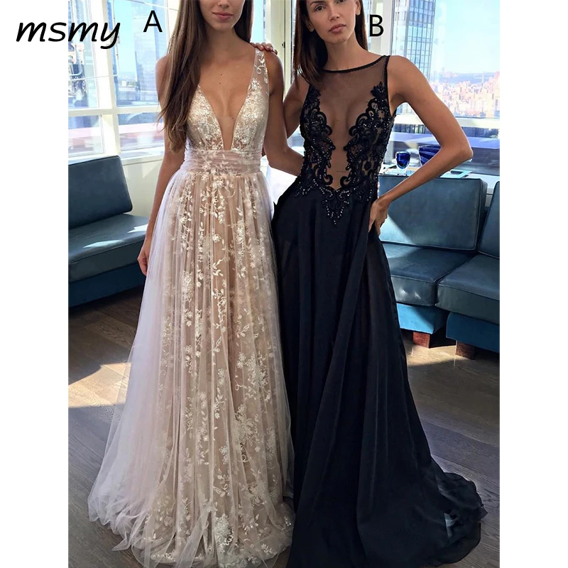 

GorgeousEvening Dress A-Line Formal Prom New Party Dresses Sleeveless Sweep Train Evening Gown Custom Made Vestido de noite