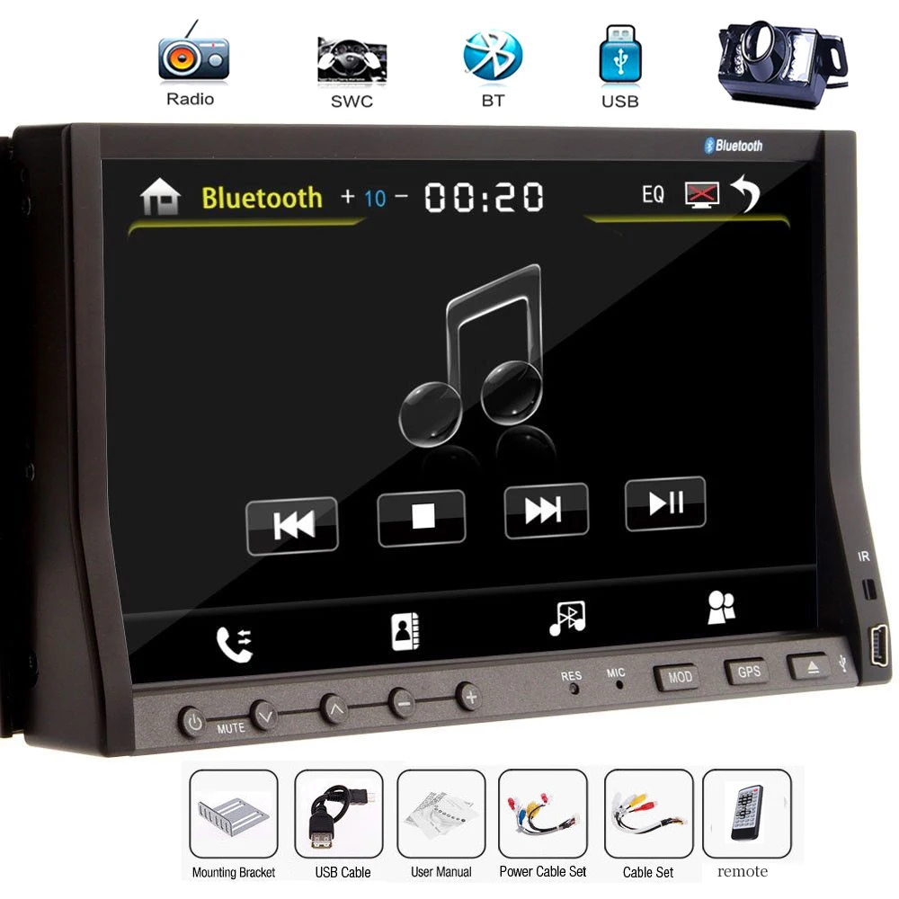 EinCar 7 Inch TFT Touch Screen Double 2 Din In-dash Car DVD Stereo DVD Player Built-in Am/fm with RDS Steering Wheel Control Sd/usb+Backup Camera