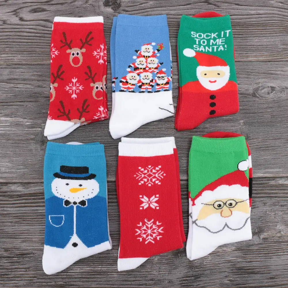 

Fashion Breathable Winter Warm Christmas Cartoon Socks Santa Claus Elk Cartoon Print Long Socks for Women Girls Gift