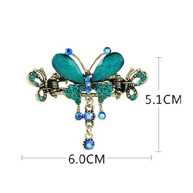 Femme Cristal Turquoise Papillon Fleur Épingles à cheveux vintage cheveux Barrettes Clip