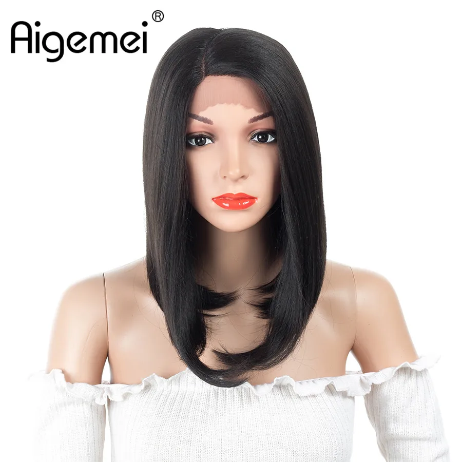 

Aigemei 14inch Short Bob Straight Synthetic Lace Front Wig 2#/OT27/OT30/OTBug/99J Colors Heat Resistant Hair Women Wigs