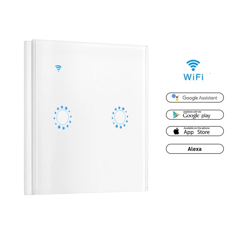 Wi-Fi Сенсорный настенный светильник переключатель Панель 1/2/3 Беспроводной разведки синхронизации и пульт дистанционного управления Управление через приложение работает с Alexa Google Home - Цвет: 2  Gang