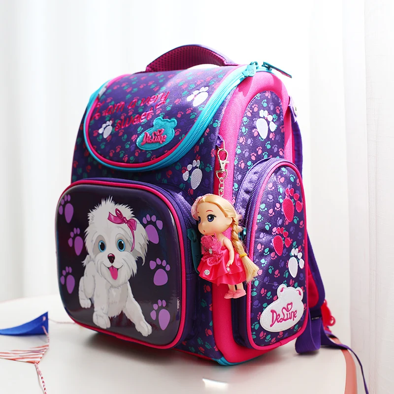 

2019 Delune Brand Primary Grade 1-3 Kids Cute Cartoon Dog Owl Car School bag Children Girls Boys Orthopedic School Backpack Bag