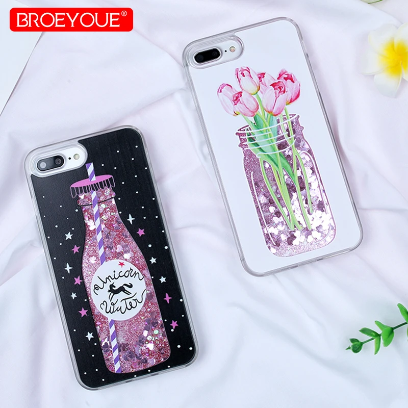 

BROEYOUE Case For iPhone 5 5S SE 7 Plus 6 6S X Liquid Quicksand Glitter Star Dynamic Phone Cover For iPhone 6 6S 7 8 X Plus Capa