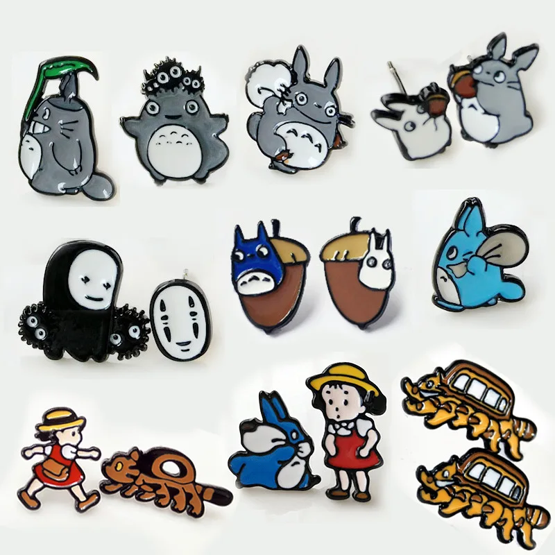 Анимированные короткая футболка с героями из японского аниме «Hayao Miyazaki, шиншиллы, бесконечные глядя мужской цвет капель масла серьги-гвозьдики из сплава серьги