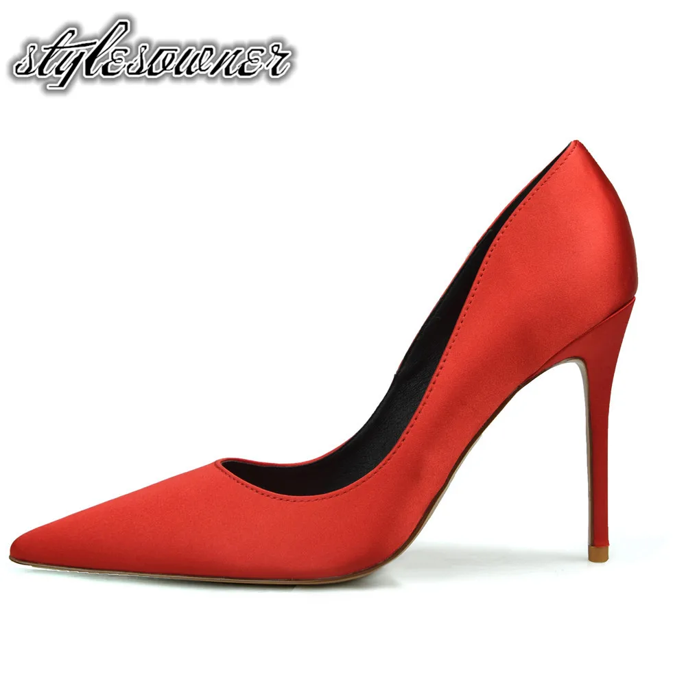 

Stylesowner 2018 Top Quality High Heels 8cm Woman Pumps Stiletto Pointed Toe Thin Heels Slip on Woman Party Shoes Large size