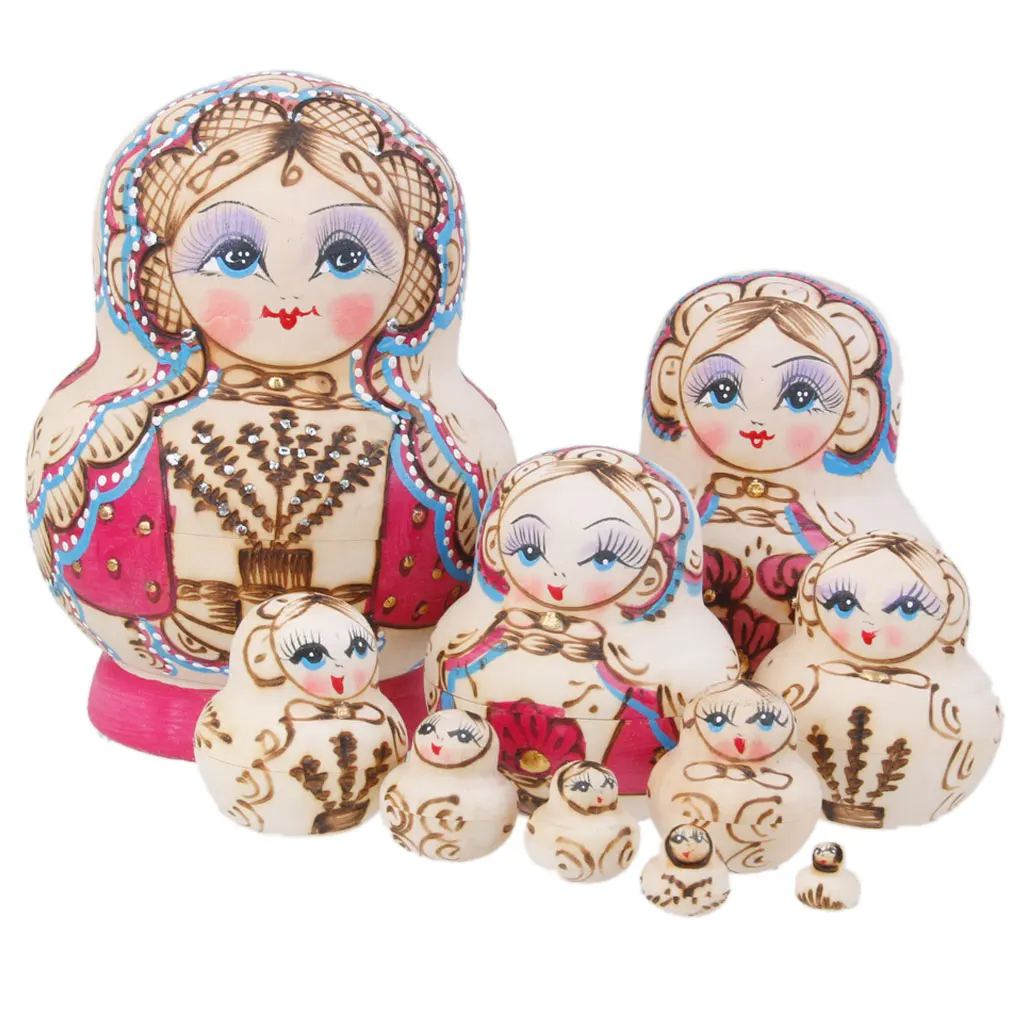 YAKELUS 10pcs Russian Nesting Dolls Matryoshka handmade1070 Free-Shipping 