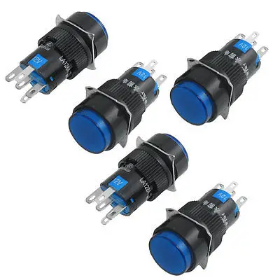 12V Blu Lampada Al Neon 5P Latch Montaggio A Pannello Rotondo Push Button Switch