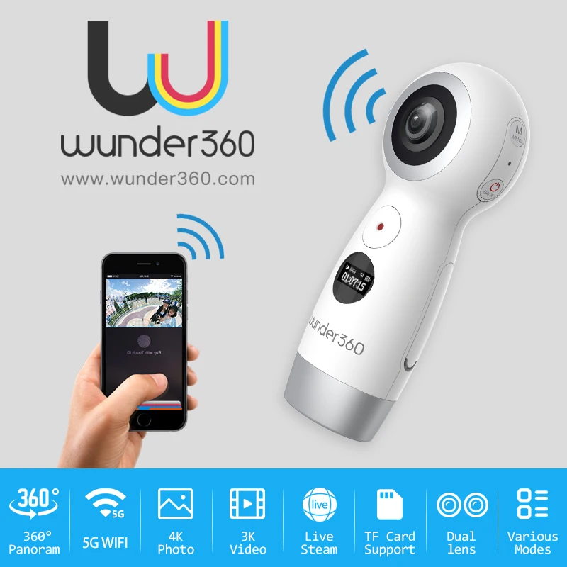 

Wunder360 fisheye camera vr video camera gizli kamera wifi camera 360 android HD Video Dual Wide Angle Lens Real Time Livestream