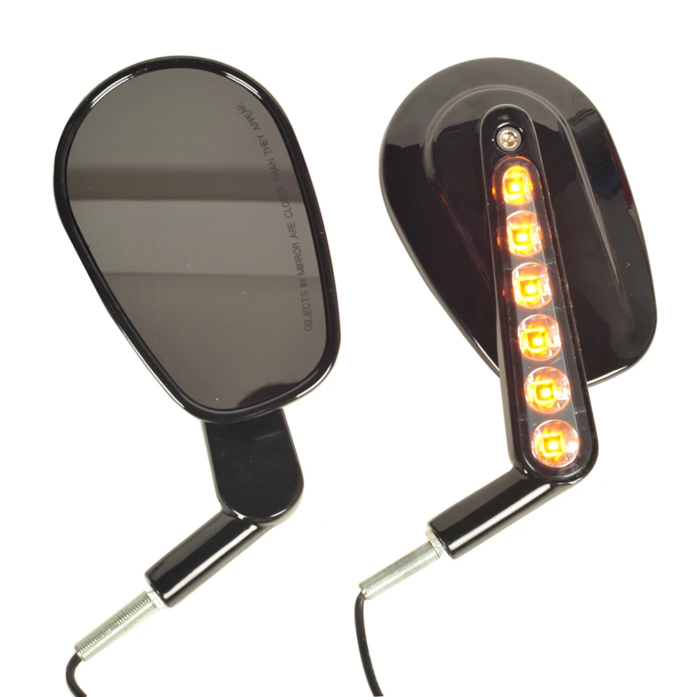 Black Rear View Mirrors Muscle Led Turn Signals Light Case For Harley V